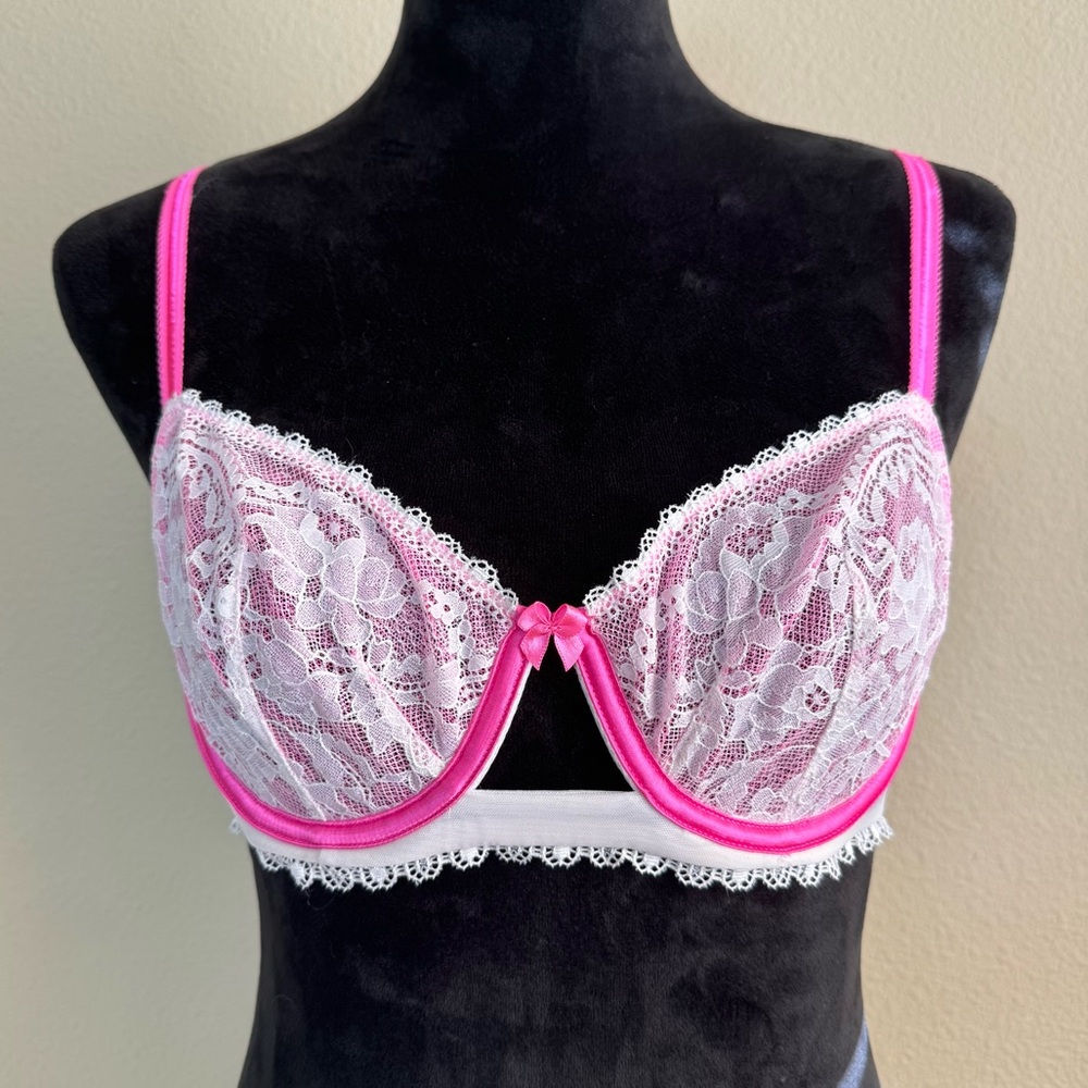 Victoria's Secret bra women 36B unlined mesh lace underwire pink & white